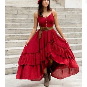 JoyFolie Red Dress with Ruffle Detail